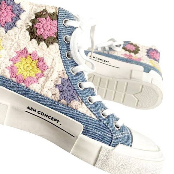 NEW Ash Goa Crochet Mid-Top Floral Sneakers in Size EU 37 / UK 4 / US 7 - Picture 2 of 15
